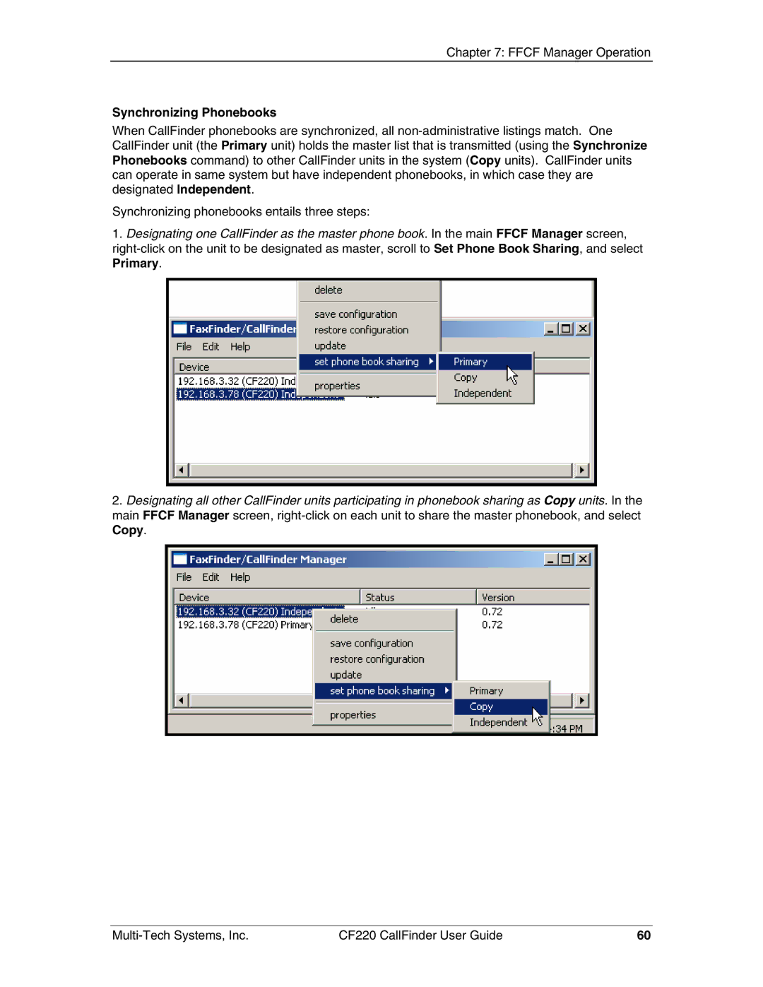 Multi-Tech Systems CF220 manual Synchronizing Phonebooks 