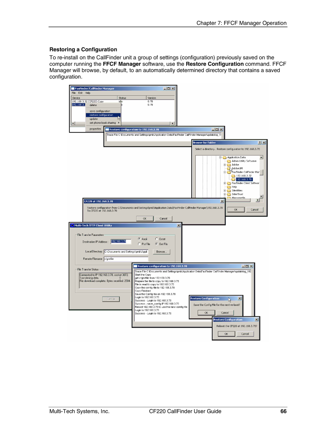 Multi-Tech Systems CF220 manual Restoring a Configuration 