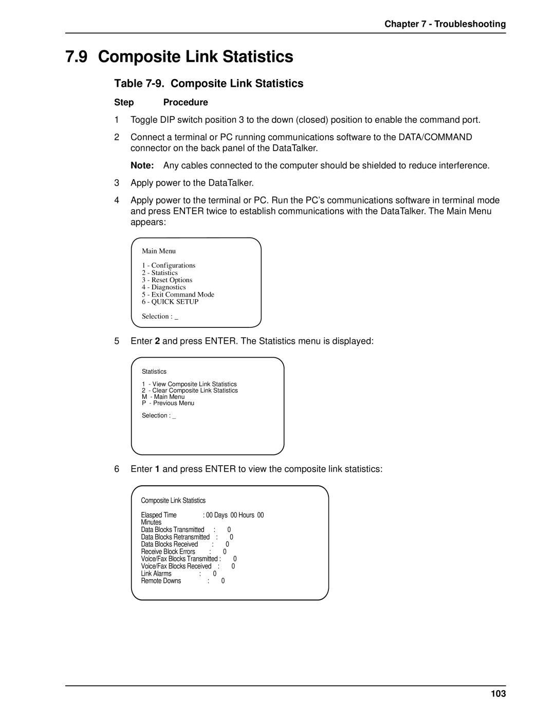 Multi-Tech Systems DT102/xx, DT101/xx owner manual Composite Link Statistics, 103 