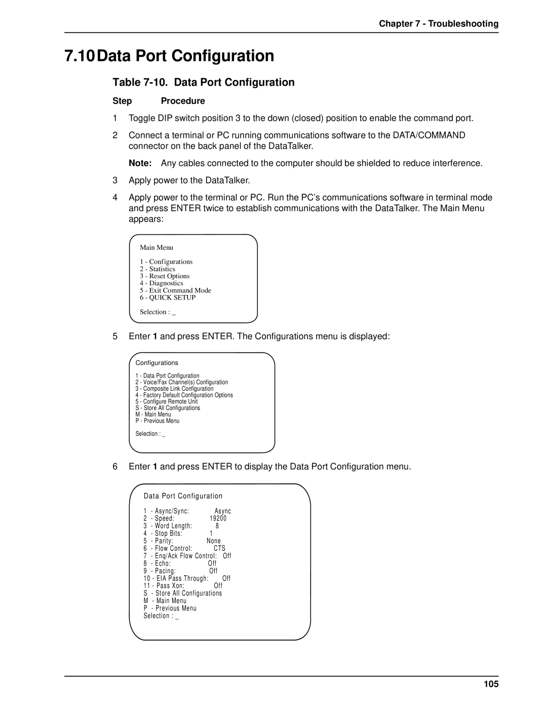 Multi-Tech Systems DT101/xx, DT102/xx owner manual 10Data Port Configuration, 105 