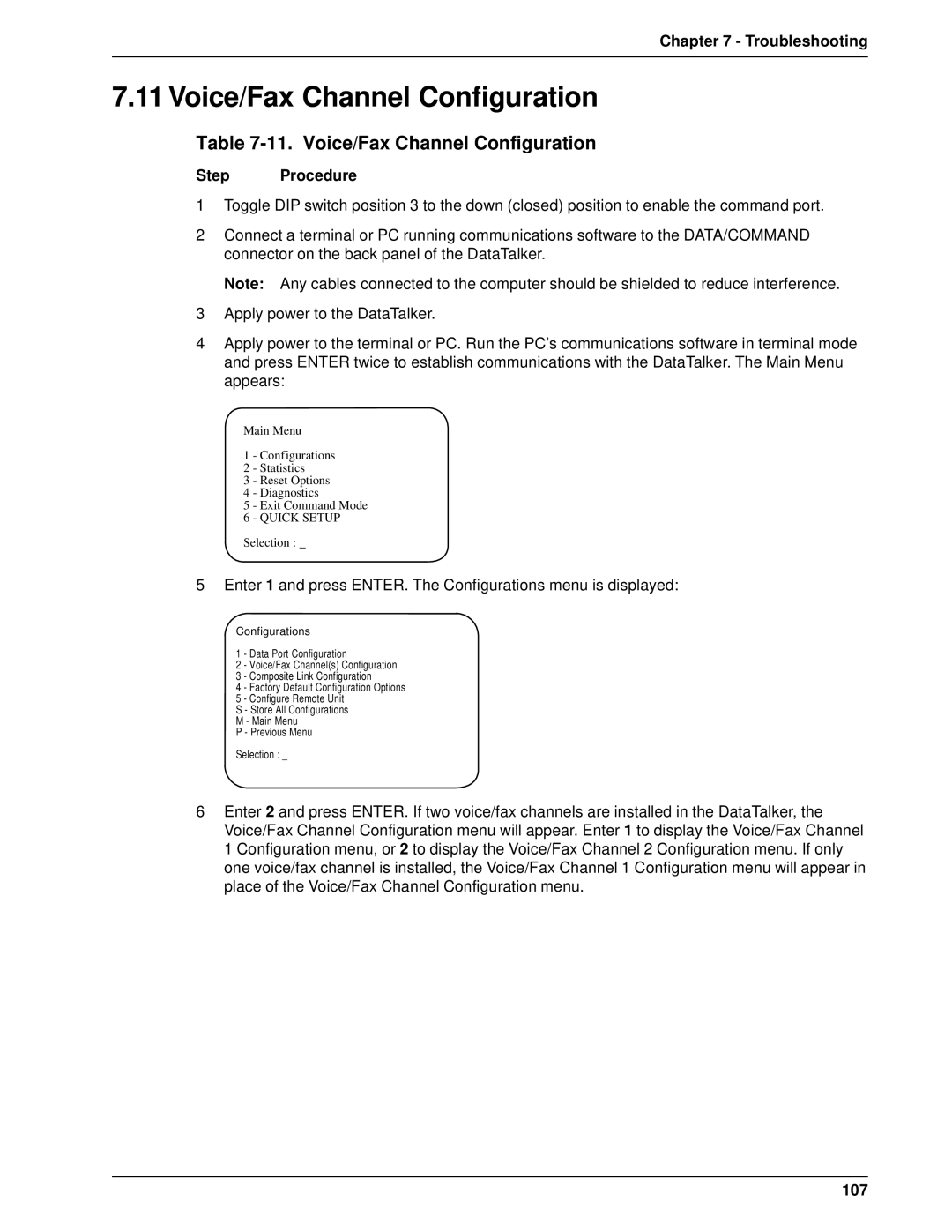 Multi-Tech Systems DT102/xx, DT101/xx owner manual Voice/Fax Channel Configuration, 107 