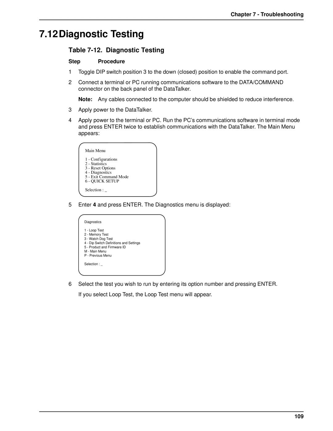 Multi-Tech Systems DT101/xx, DT102/xx owner manual 12Diagnostic Testing, 109 