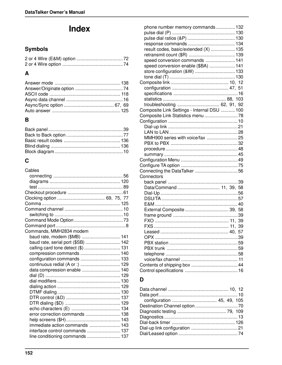 Multi-Tech Systems DT101/xx, DT102/xx owner manual Index, 152 