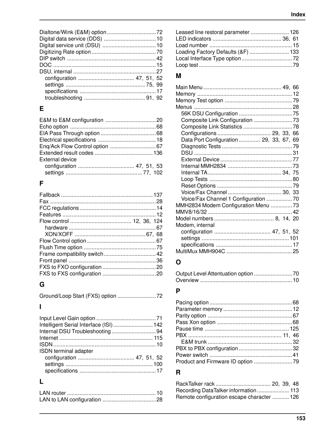 Multi-Tech Systems DT101/xx, DT102/xx owner manual Index, 153 