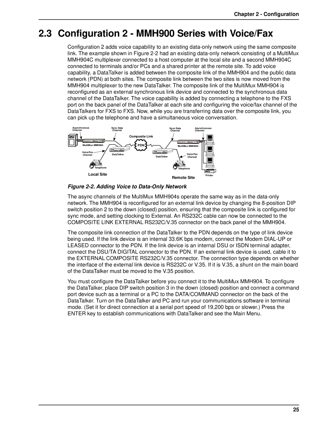 Multi-Tech Systems DT102, DT101/xx Configuration 2 MMH900 Series with Voice/Fax, Adding Voice to Data-Only Network 