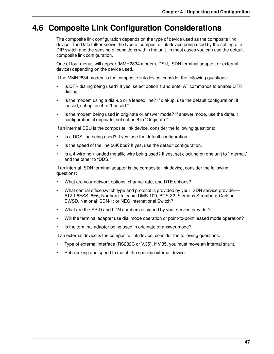 Multi-Tech Systems DT102/xx, DT101/xx owner manual Composite Link Configuration Considerations 