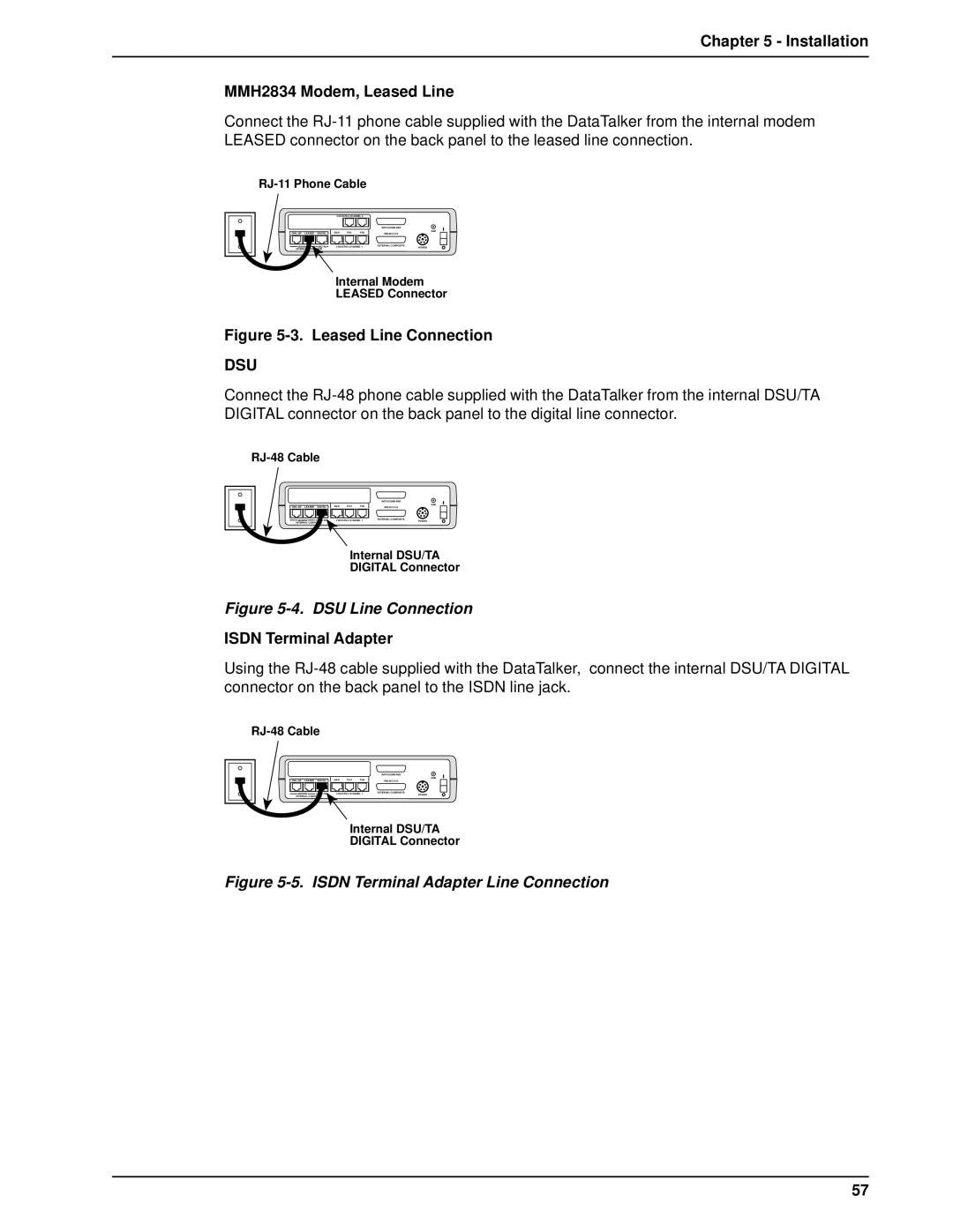 Multi-Tech Systems DT101/xx, DT102/xx owner manual Installation MMH2834 Modem, Leased Line, Isdn Terminal Adapter 