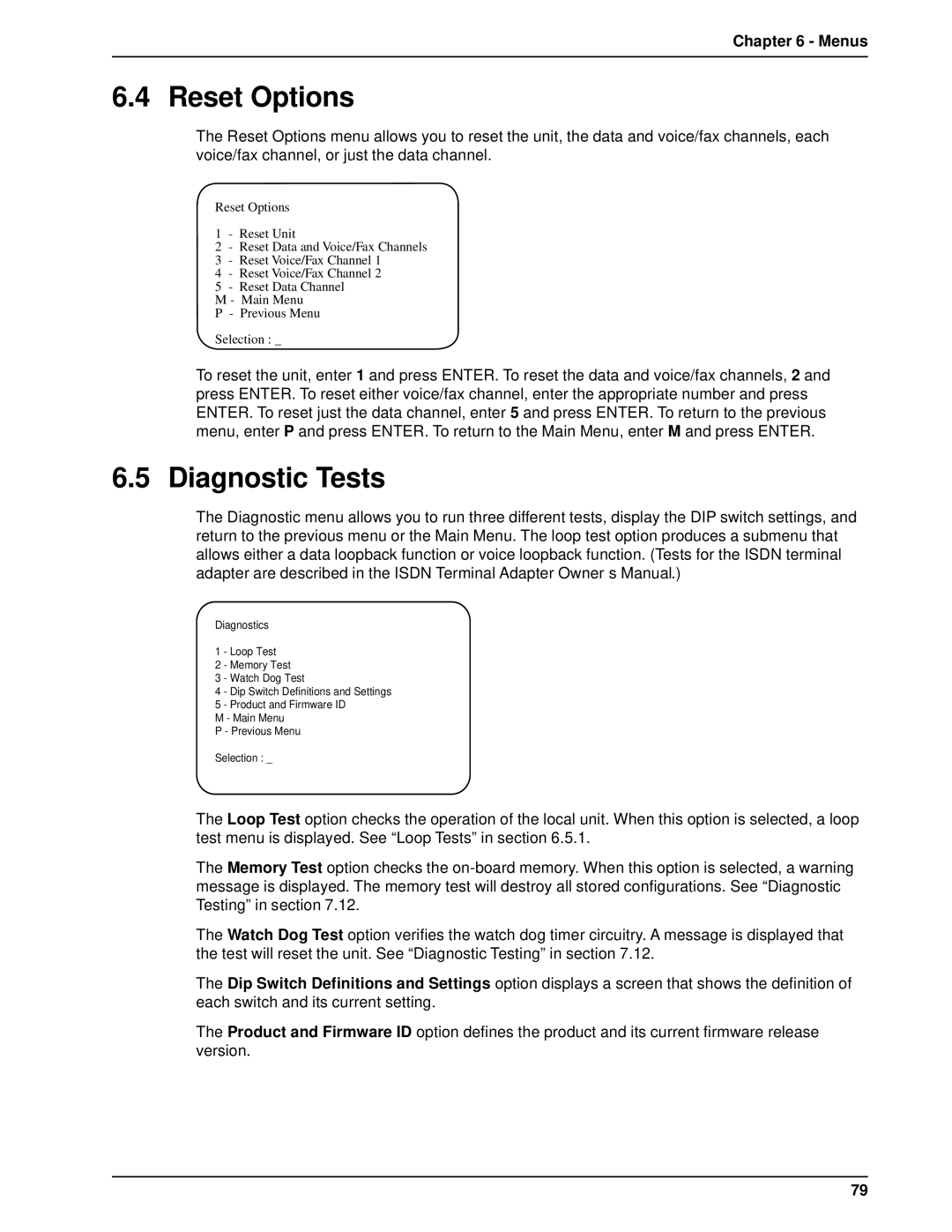 Multi-Tech Systems DT102/xx, DT101/xx owner manual Reset Options, Diagnostic Tests 