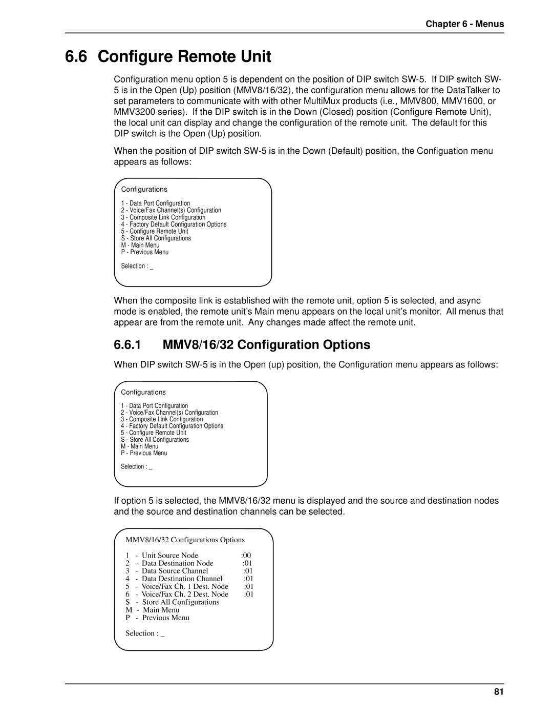 Multi-Tech Systems DT101/xx, DT102/xx owner manual Configure Remote Unit, 1 MMV8/16/32 Configuration Options 