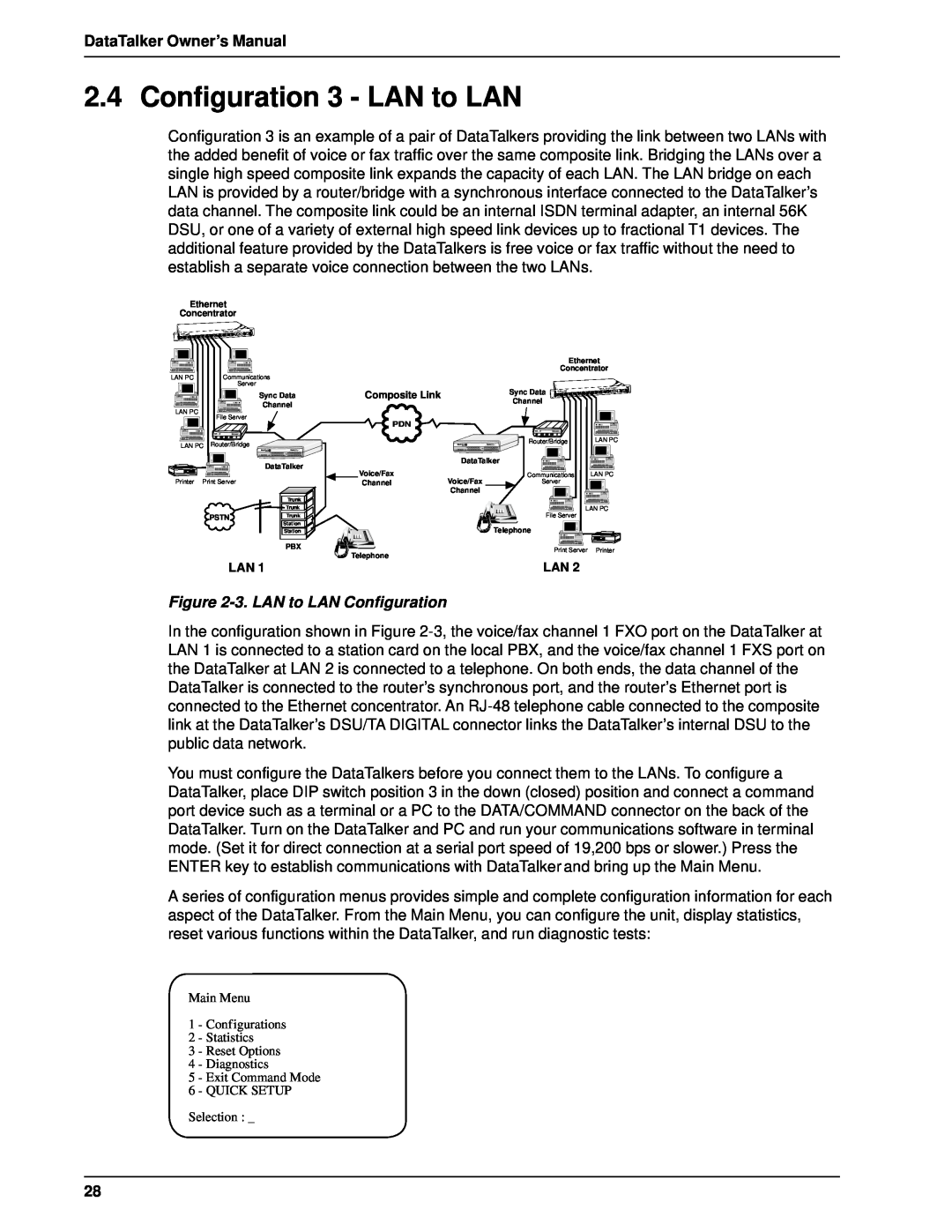 Multi-Tech Systems DT101, DT102 Configuration 3 - LAN to LAN, DataTalker Owner’s Manual, 3. LAN to LAN Configuration 