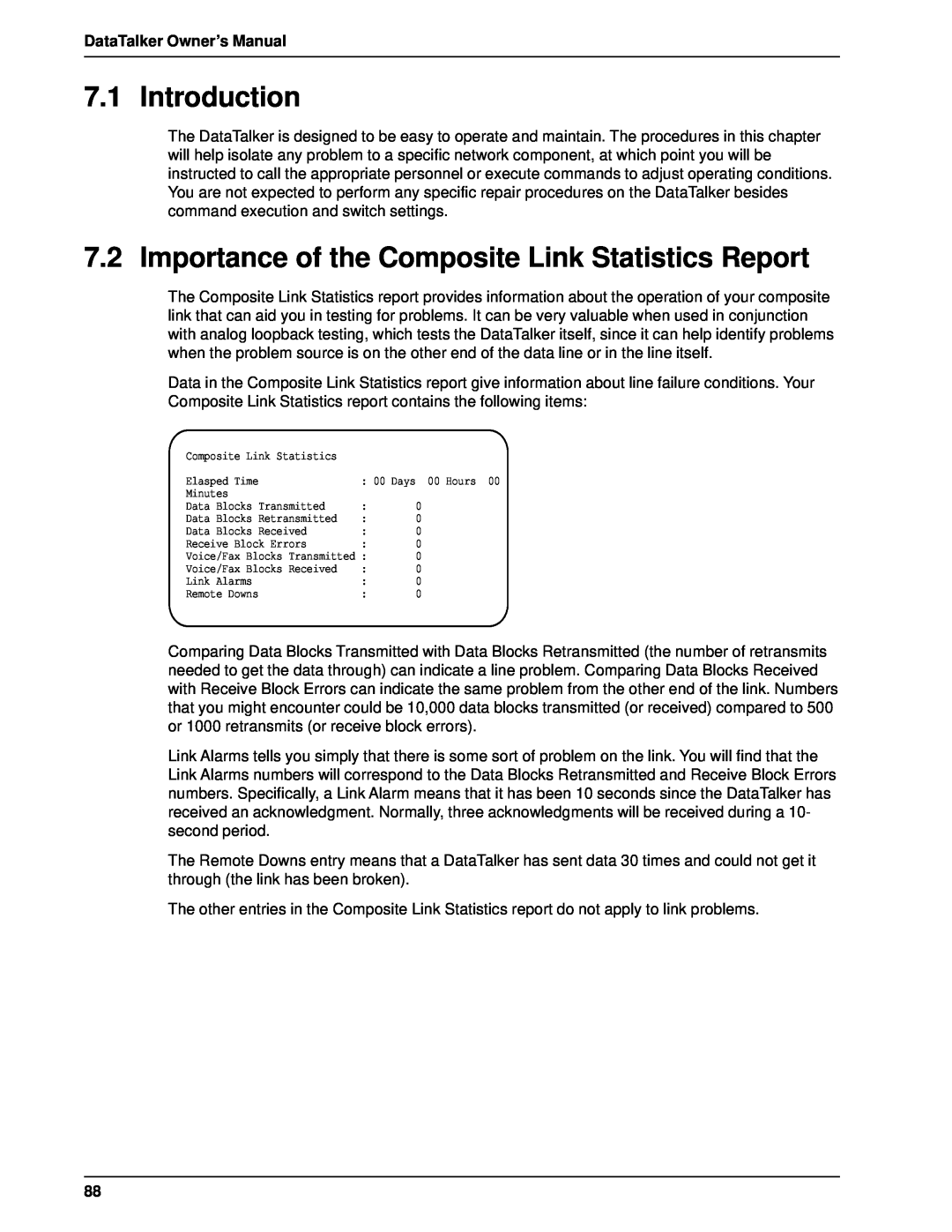Multi-Tech Systems DT101 Introduction, Importance of the Composite Link Statistics Report, DataTalker Owner’s Manual 