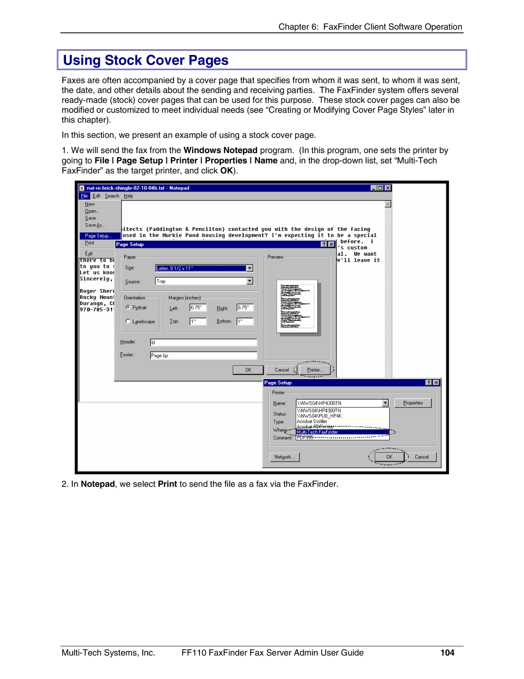 Multi-Tech Systems FF110 manual Using Stock Cover Pages, 104 