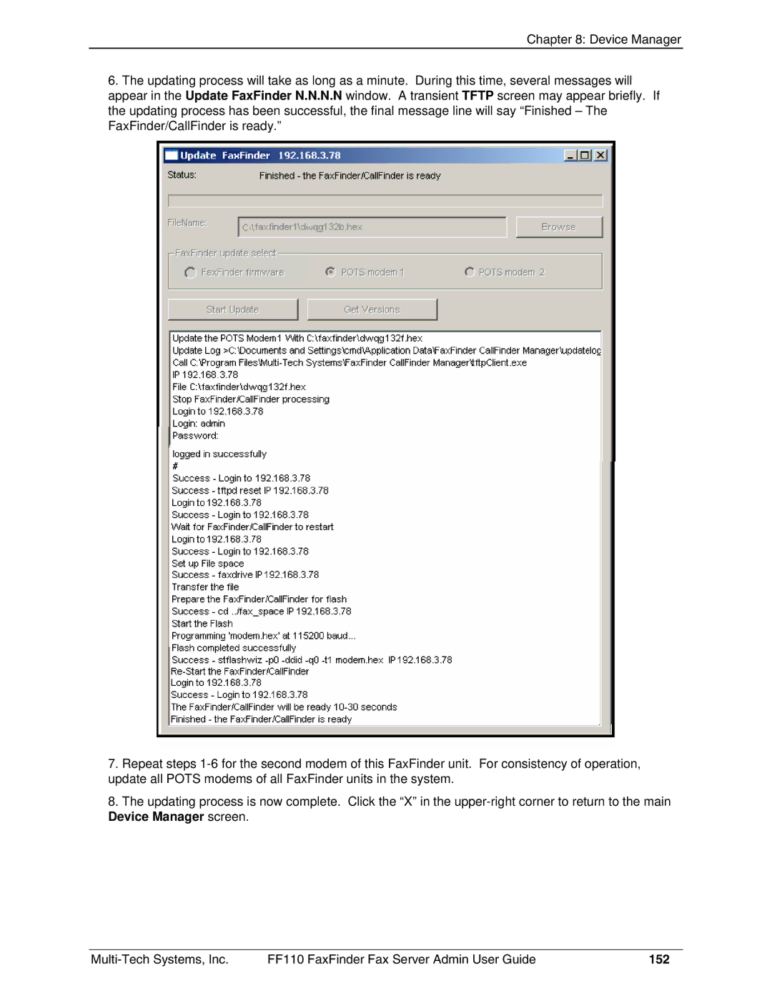 Multi-Tech Systems FF110 manual 152 