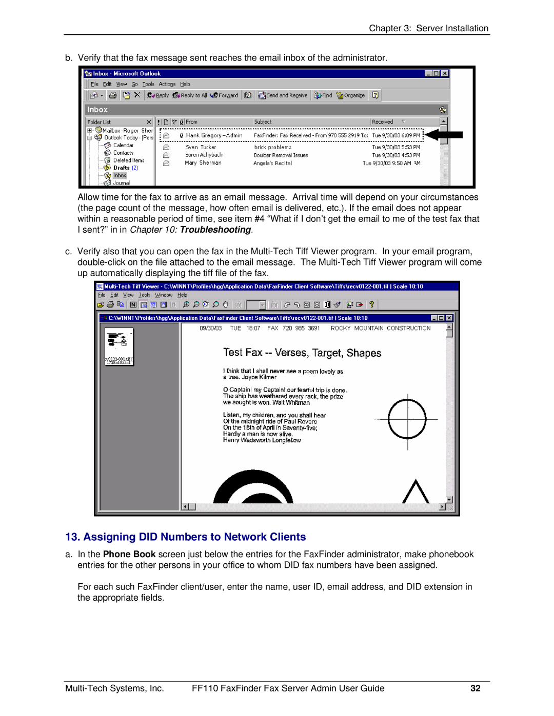 Multi-Tech Systems FF110 manual Assigning did Numbers to Network Clients 