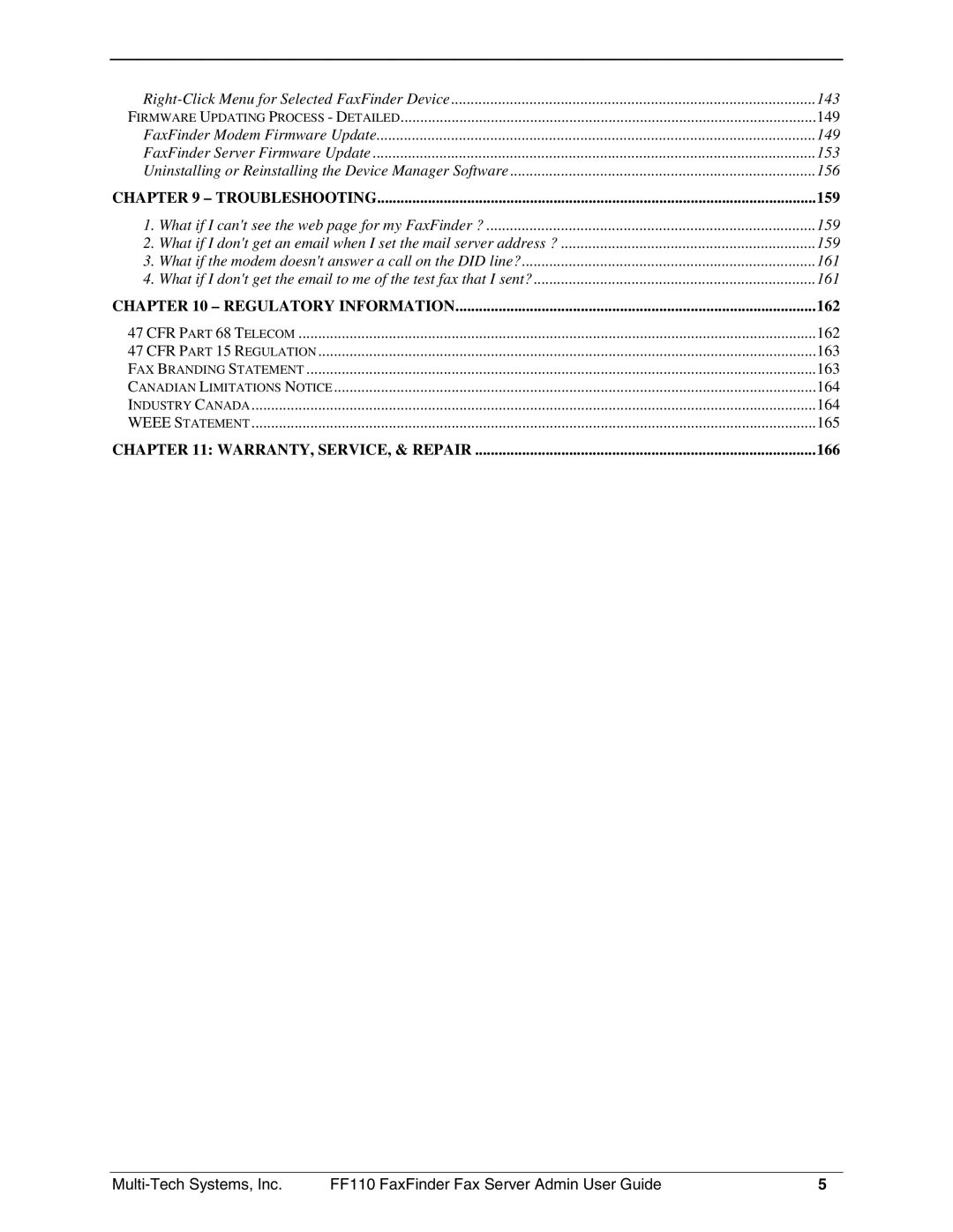 Multi-Tech Systems FF110 manual Troubleshooting 