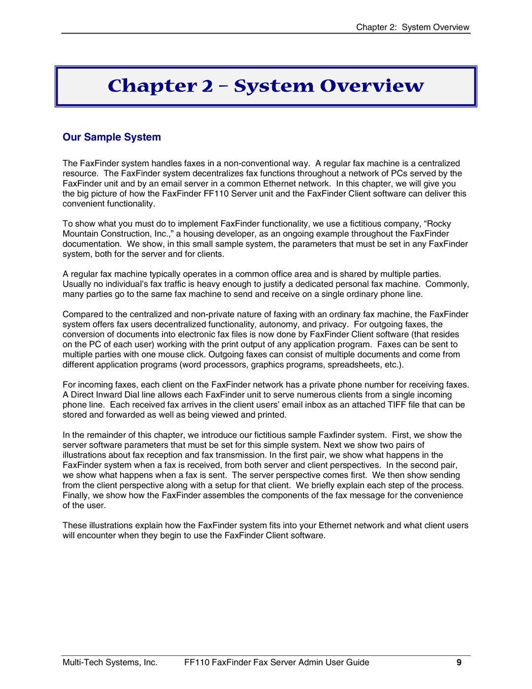 Multi-Tech Systems FF110 manual System Overview, Our Sample System 