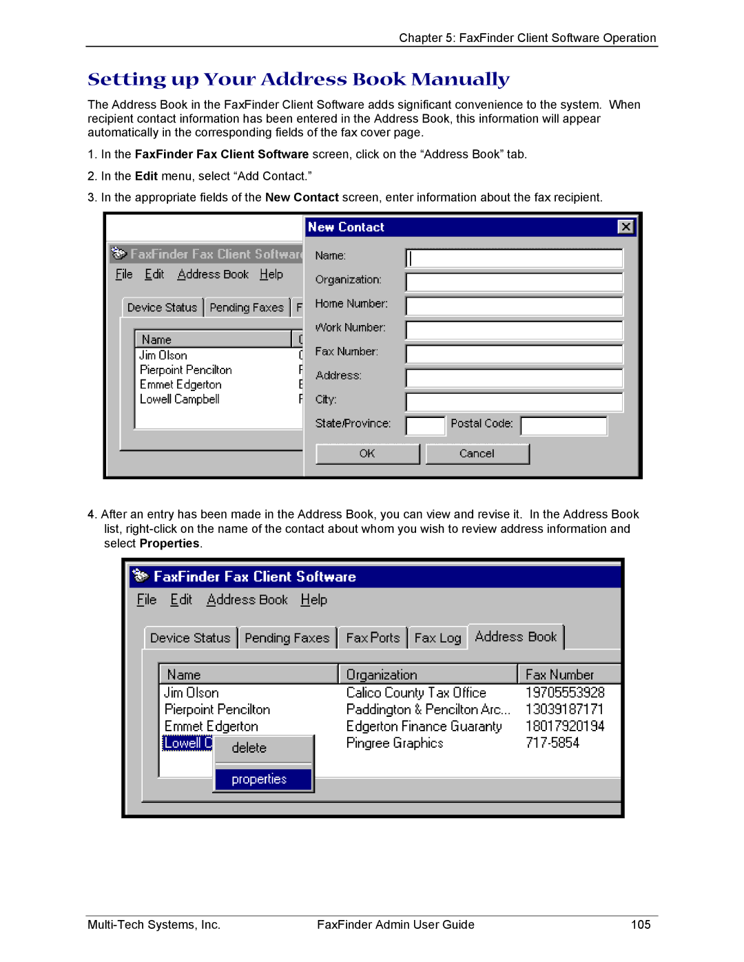 Multi-Tech Systems FF820, FF420, FF120, FF220 manual Setting up Your Address Book Manually 