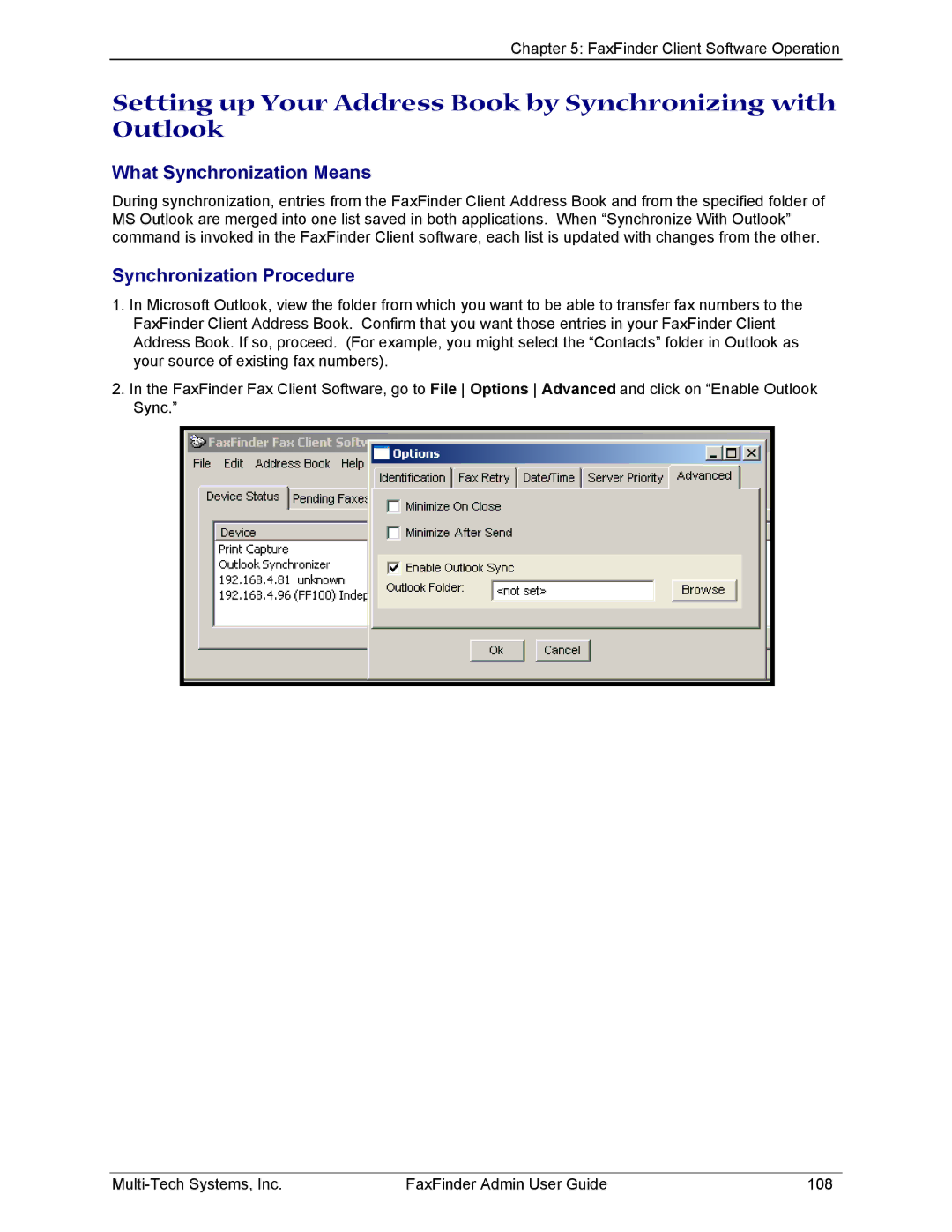 Multi-Tech Systems FF420, FF820 Setting up Your Address Book by Synchronizing with Outlook, What Synchronization Means 