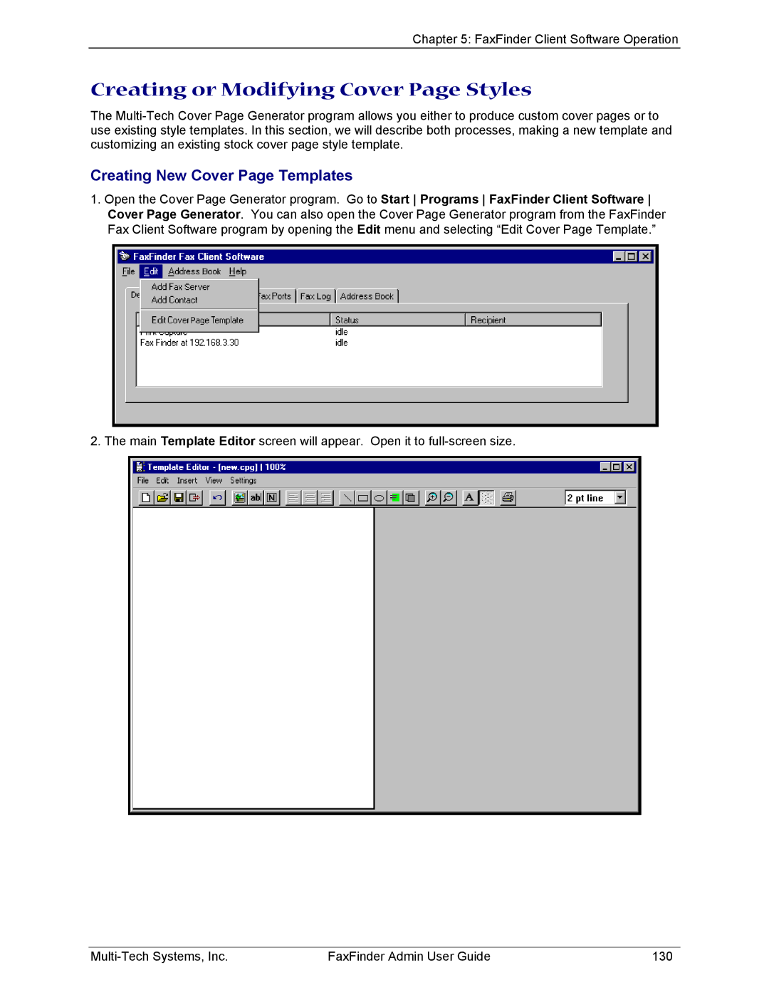 Multi-Tech Systems FF120, FF420, FF820, FF220 Creating or Modifying Cover Page Styles, Creating New Cover Page Templates 
