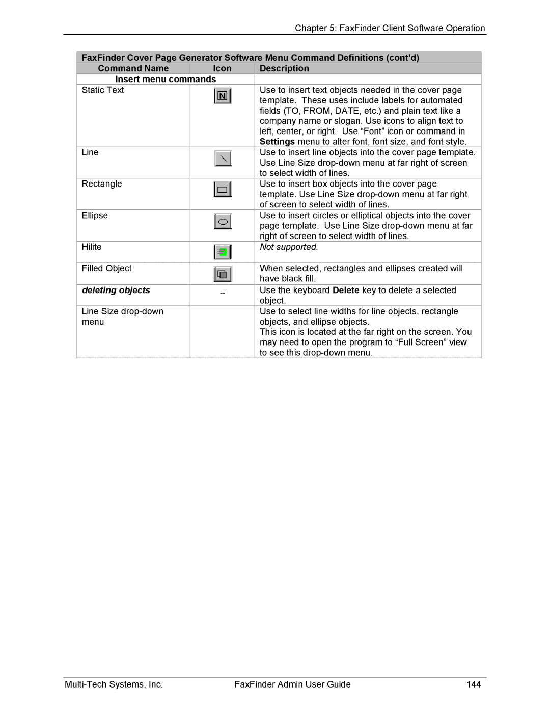 Multi-Tech Systems FF420, FF820, FF120, FF220 manual Deleting objects 