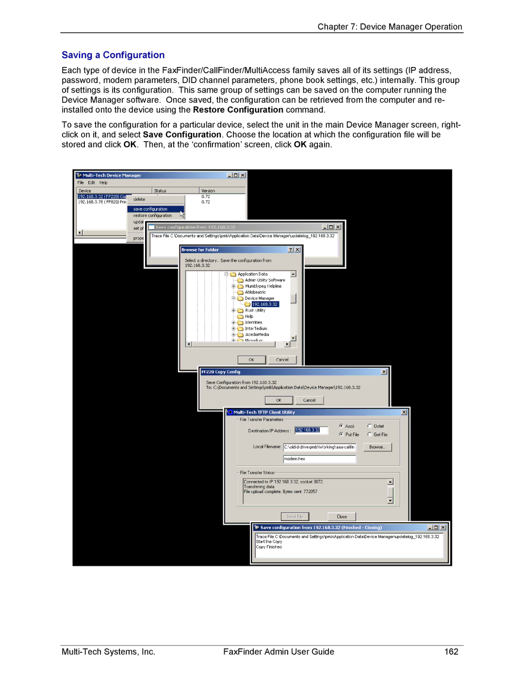 Multi-Tech Systems FF120, FF420, FF820, FF220 manual Saving a Configuration 