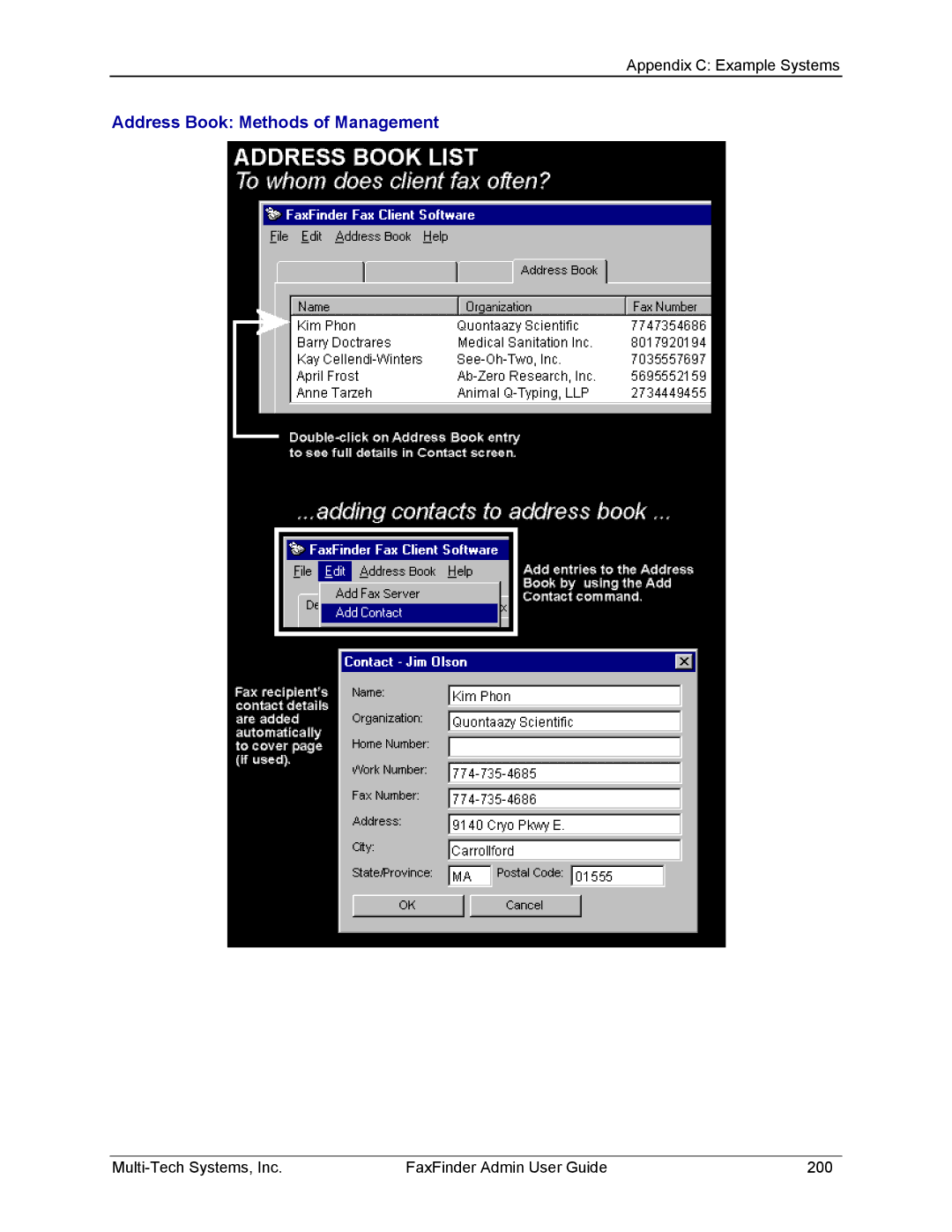 Multi-Tech Systems FF420, FF820, FF120, FF220 manual Address Book Methods of Management 