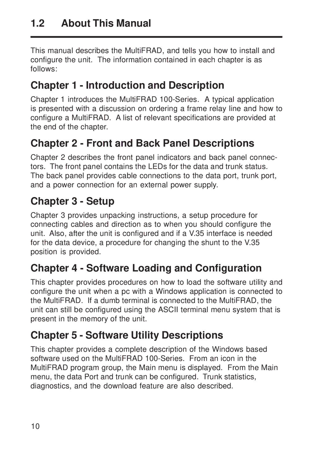 Multi-Tech Systems FR111 About This Manual, Introduction and Description, Front and Back Panel Descriptions, Setup 