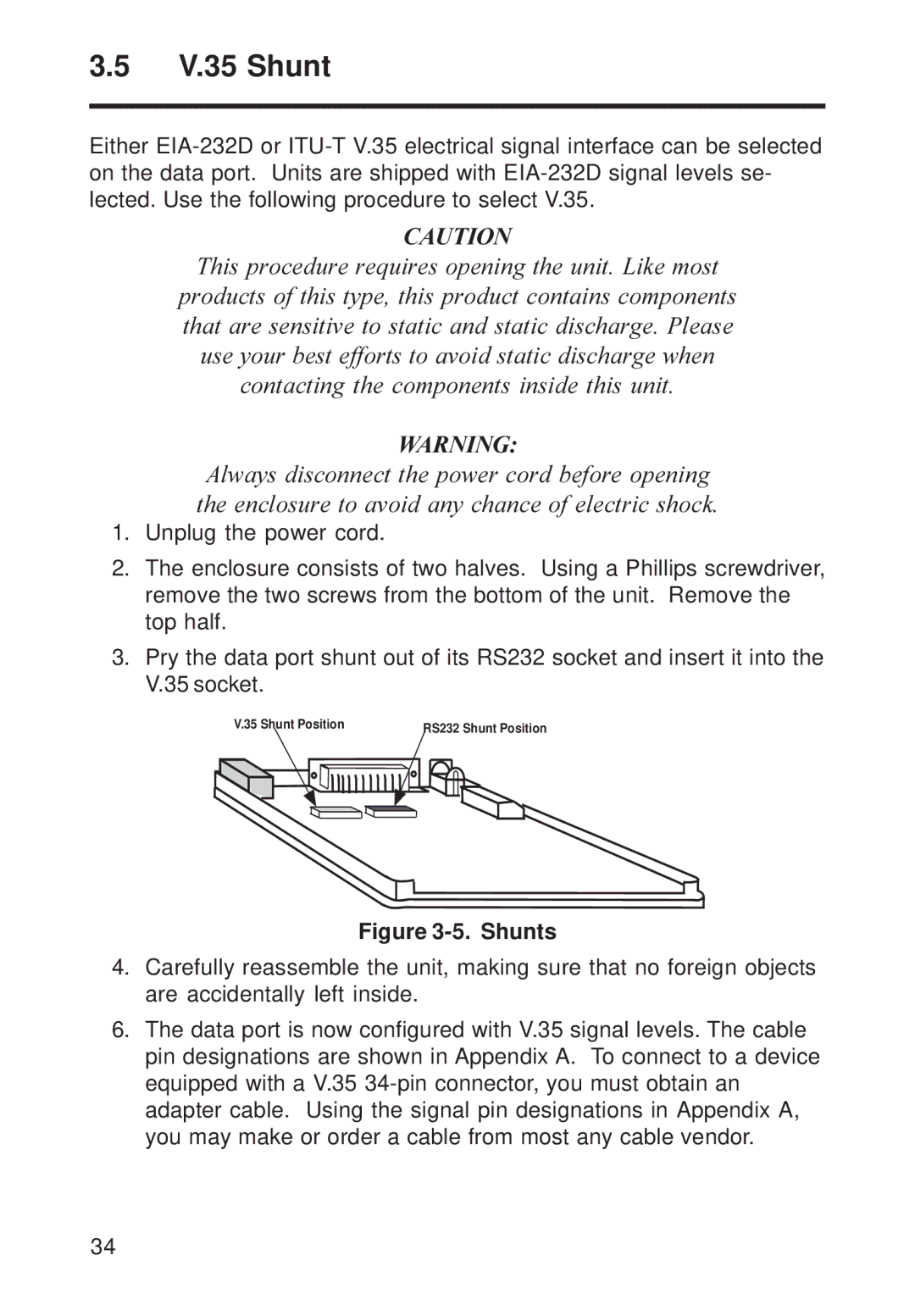 Multi-Tech Systems FR111 owner manual V.35 Shunt, Shunts 