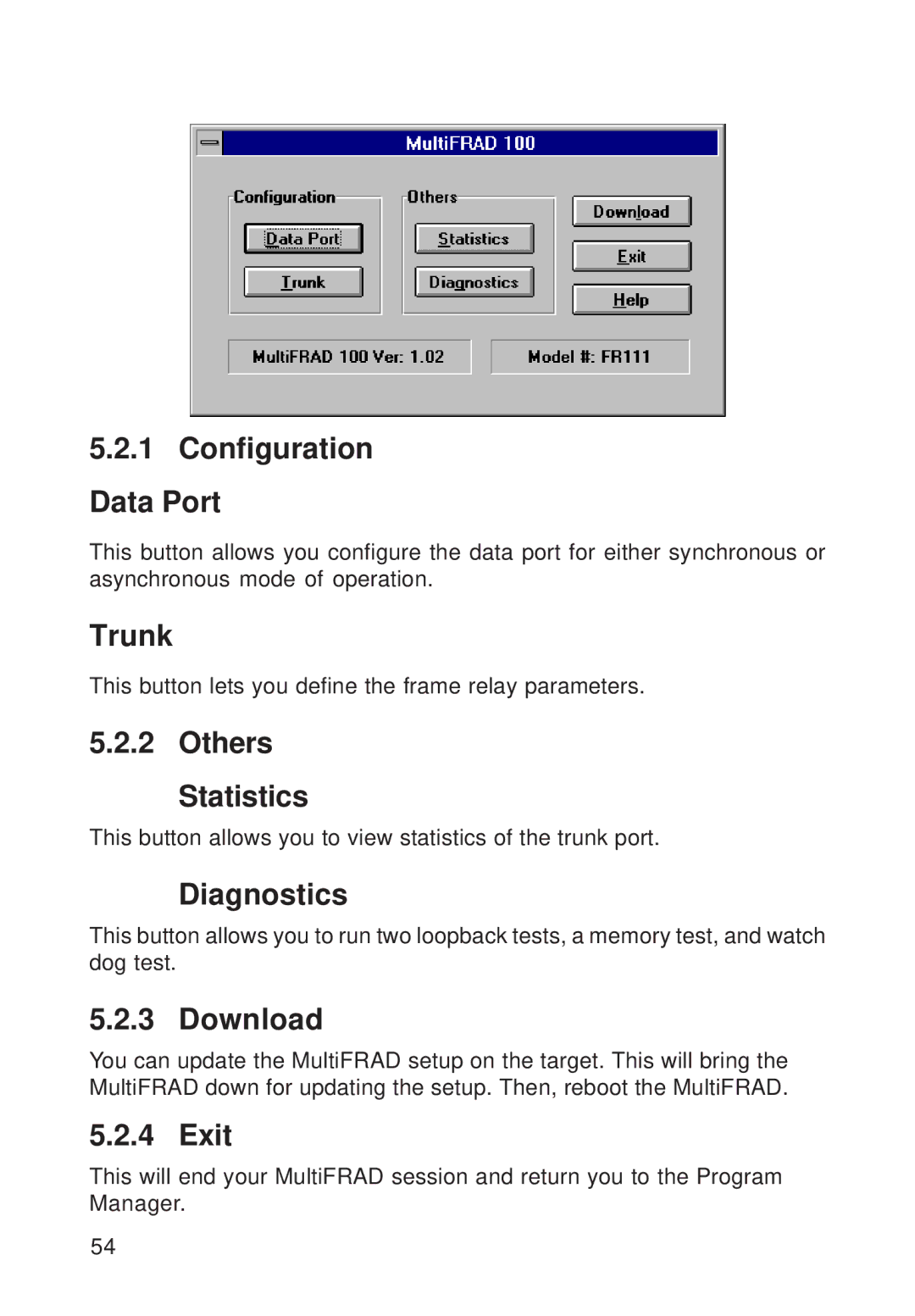 Multi-Tech Systems FR111 owner manual Configuration Data Port, Others Statistics, Diagnostics, Download, Exit 