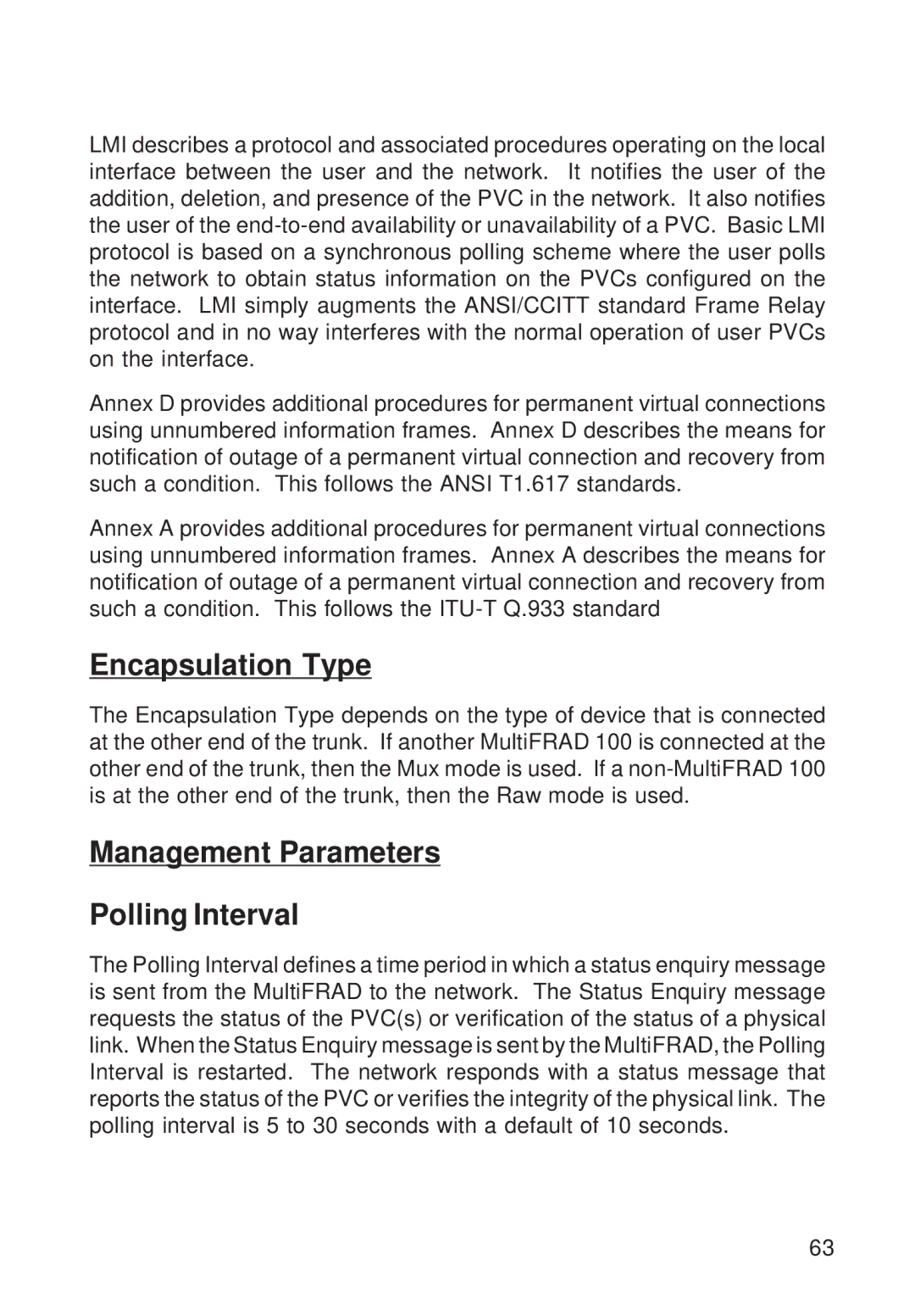 Multi-Tech Systems FR111 owner manual Encapsulation Type, Management Parameters Polling Interval 