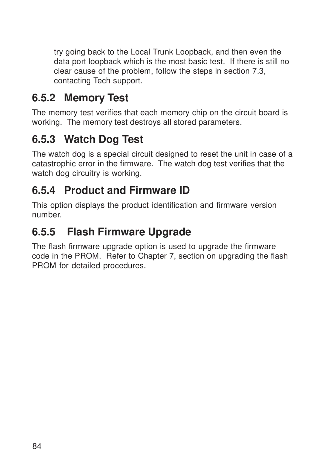 Multi-Tech Systems FR111 owner manual Memory Test, Watch Dog Test, Product and Firmware ID, Flash Firmware Upgrade 