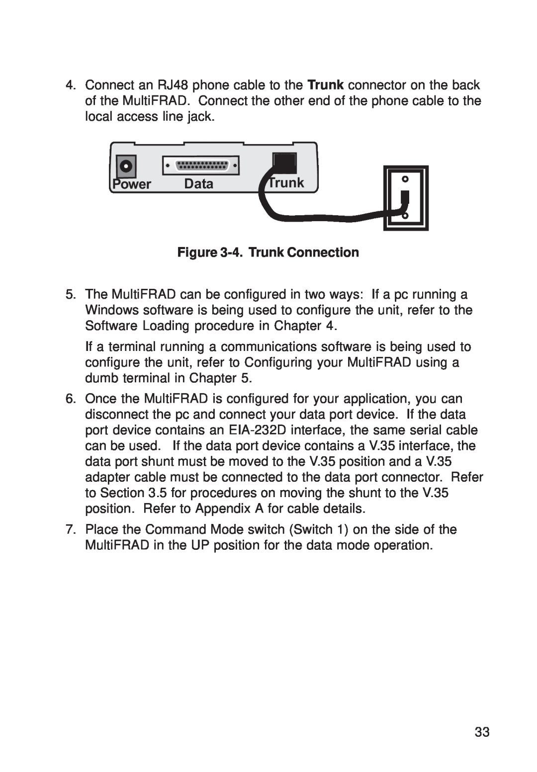 Multi-Tech Systems FR111 owner manual Power, Data, 4. Trunk Connection 