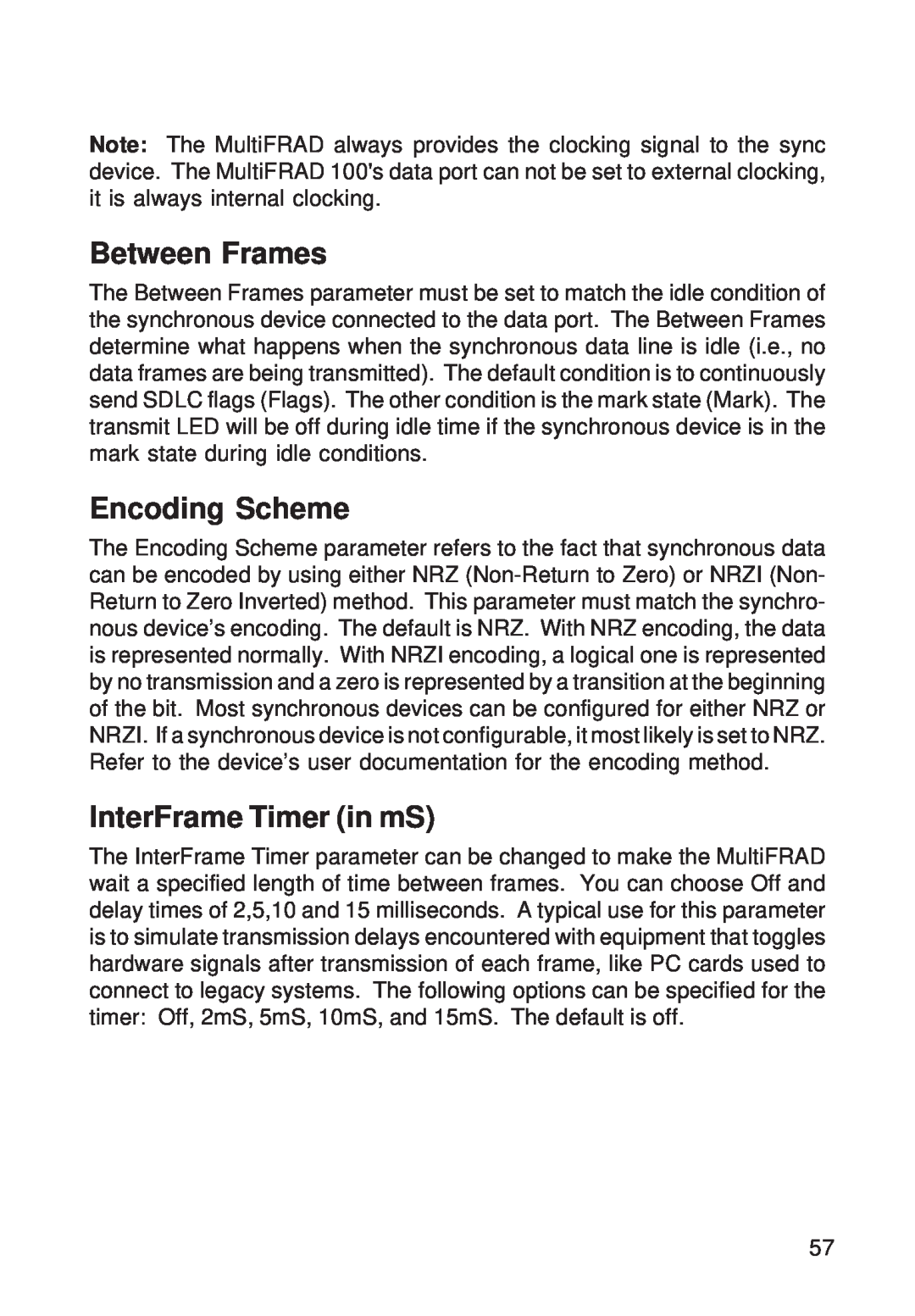 Multi-Tech Systems FR111 owner manual Between Frames, Encoding Scheme, InterFrame Timer in mS 
