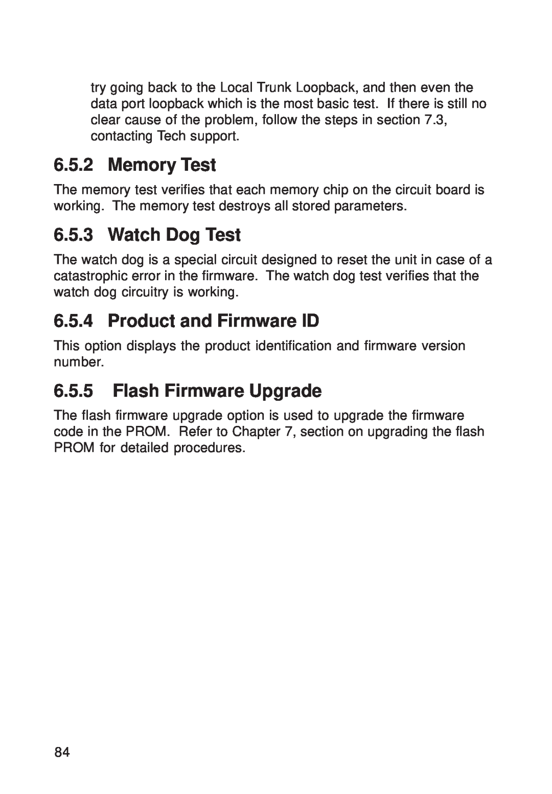 Multi-Tech Systems FR111 owner manual Memory Test, Watch Dog Test, Product and Firmware ID, Flash Firmware Upgrade 