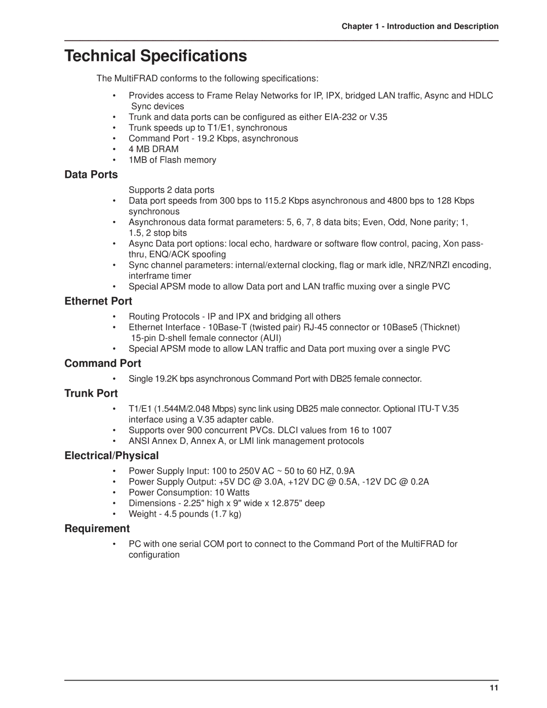 Multi-Tech Systems FR2201 manual Technical Specifications, Data Ports 