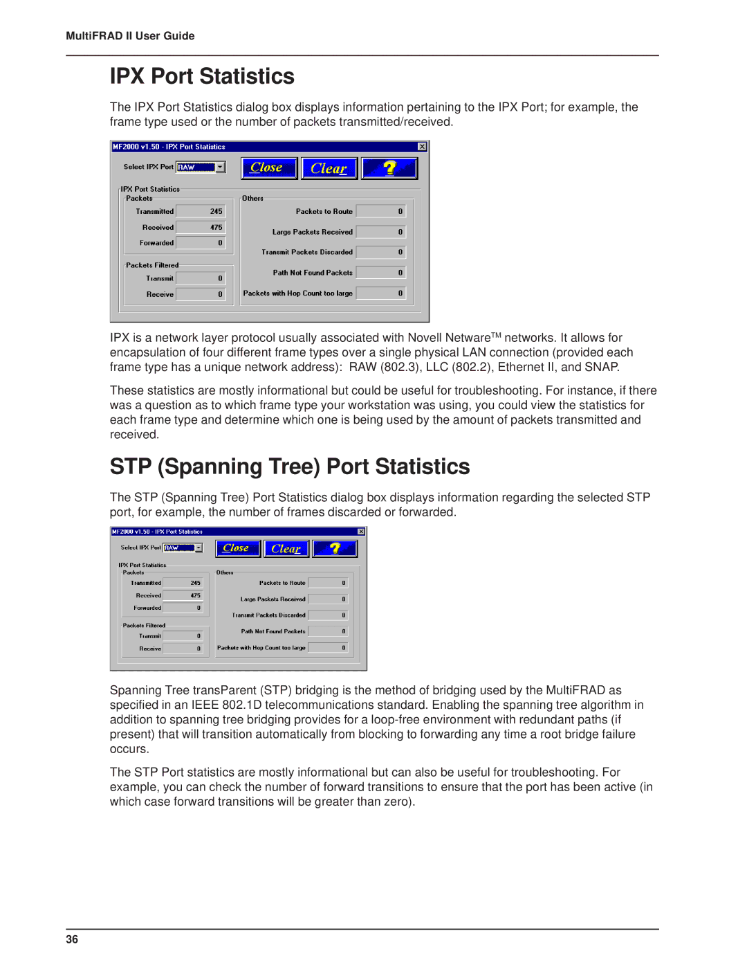 Multi-Tech Systems FR2201 manual IPX Port Statistics, STP Spanning Tree Port Statistics 