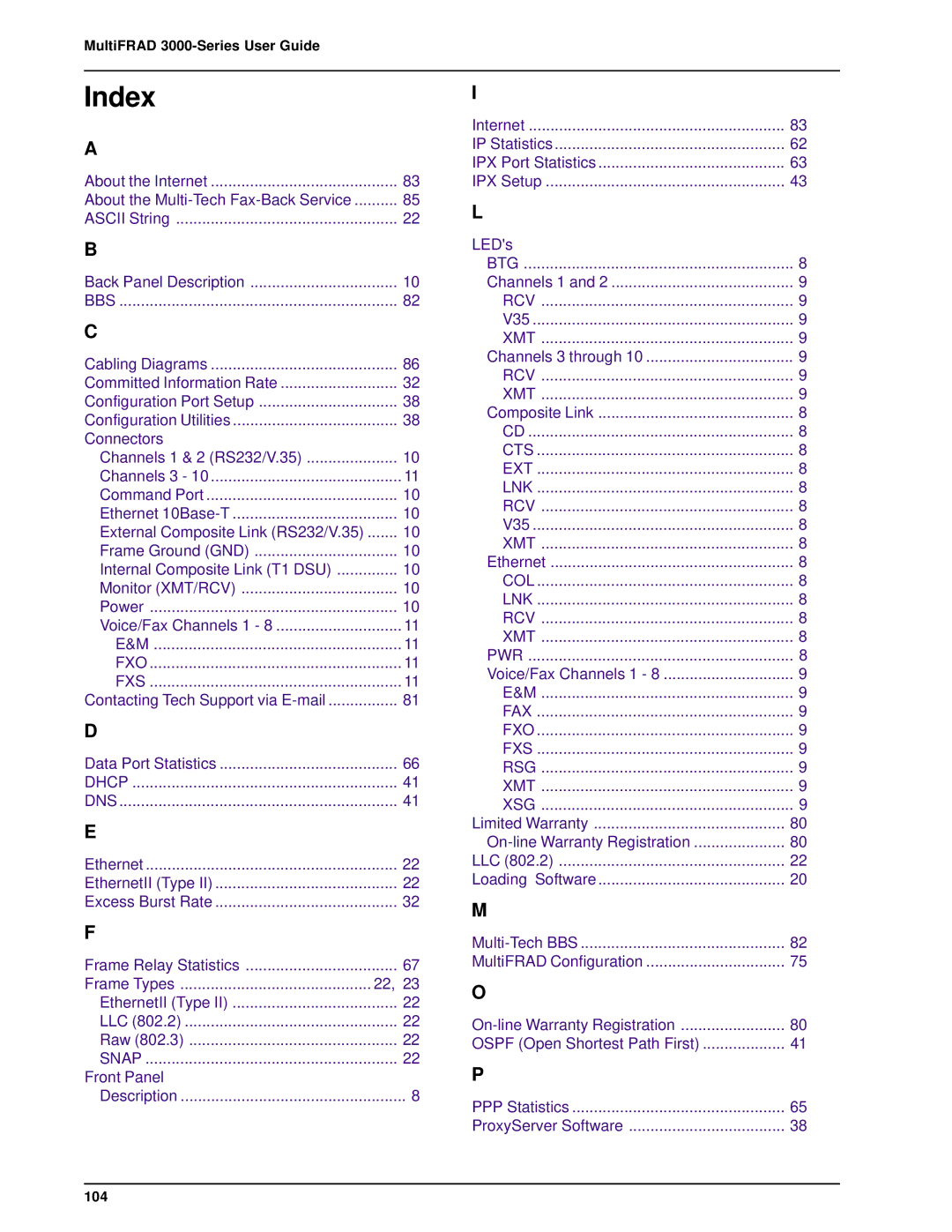 Multi-Tech Systems FR3060, FR3100 manual Index 