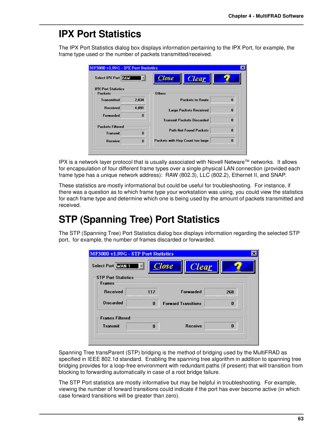 Multi-Tech Systems FR3100, FR3060 manual IPX Port Statistics, STP Spanning Tree Port Statistics 