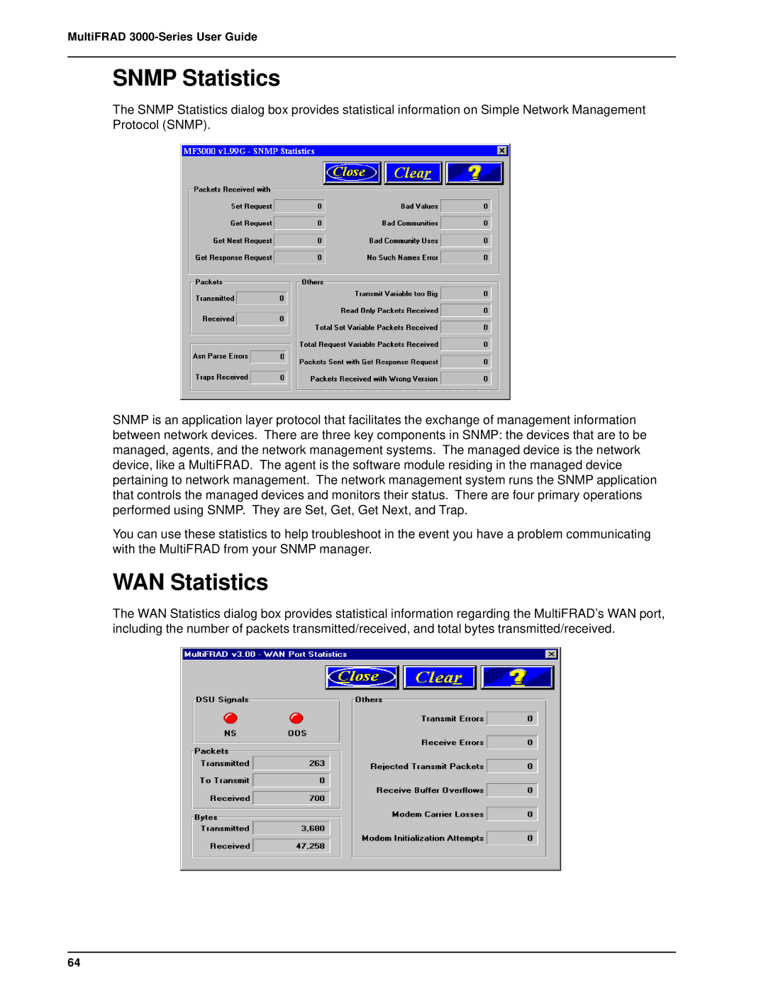 Multi-Tech Systems FR3060, FR3100 manual Snmp Statistics, WAN Statistics 