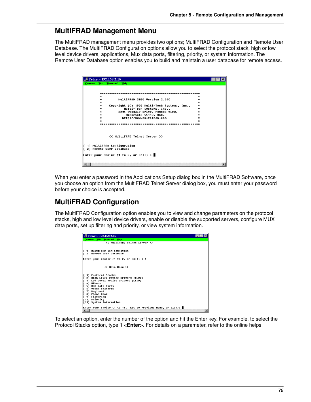 Multi-Tech Systems FR3100, FR3060 manual MultiFRAD Management Menu, MultiFRAD Configuration 