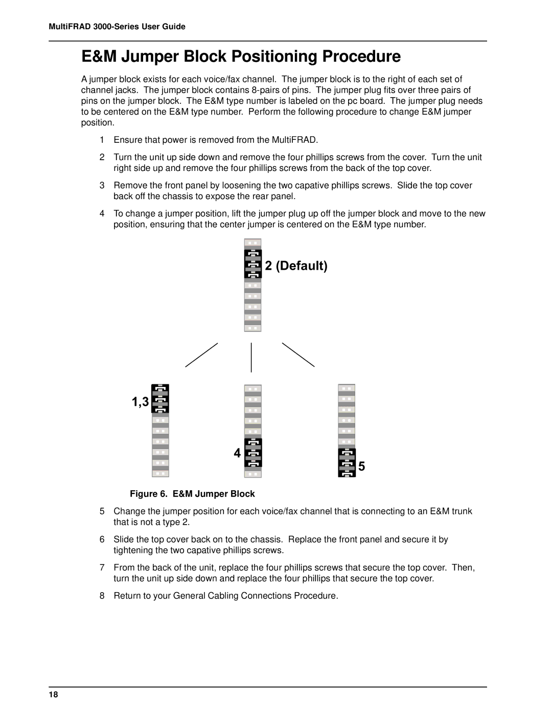 Multi-Tech Systems FR3060, FR3100/V8 manual Jumper Block Positioning Procedure, Default 