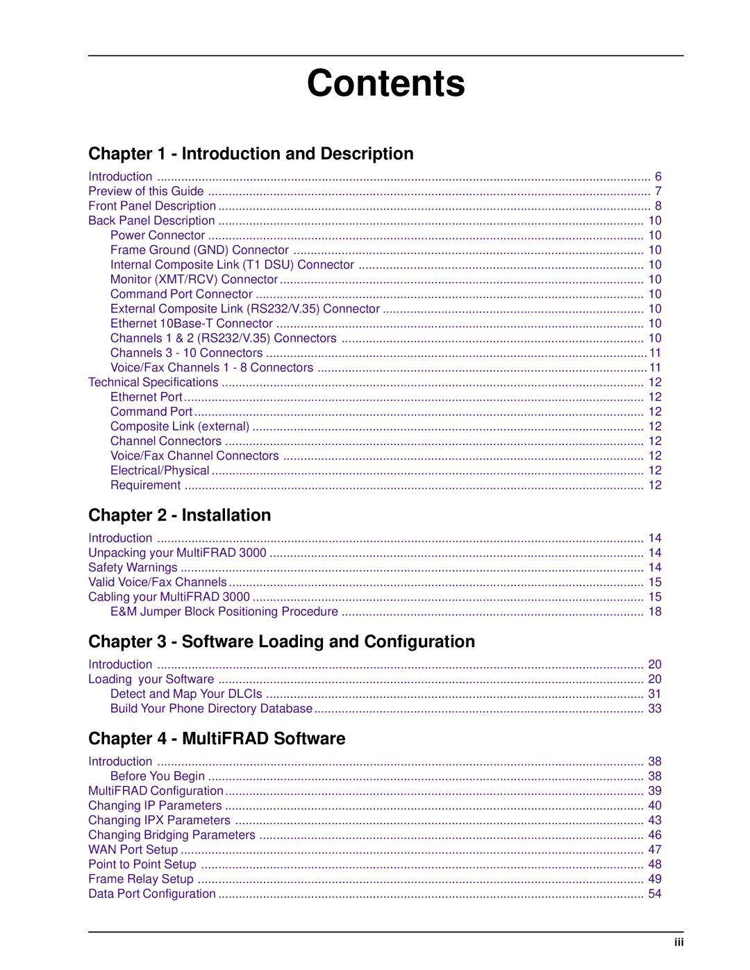 Multi-Tech Systems FR3060, FR3100, FR3060/V4, FR3060/V8, FR3100/V4, FR3100/V8 manual Contents 