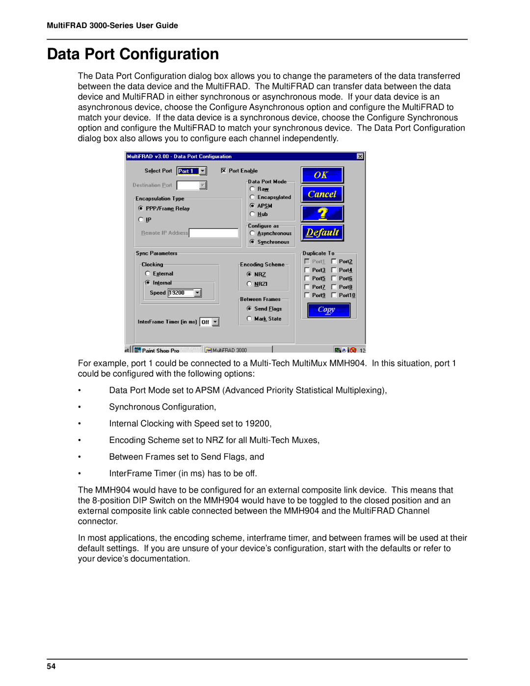 Multi-Tech Systems FR3060, FR3100, FR3060/V4, FR3060/V8, FR3100/V4, FR3100/V8 manual Data Port Configuration 