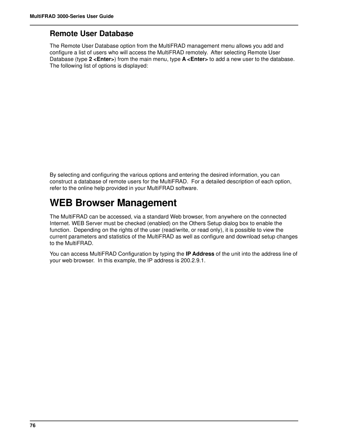 Multi-Tech Systems FR3100/V8, FR3060 manual WEB Browser Management, Remote User Database 