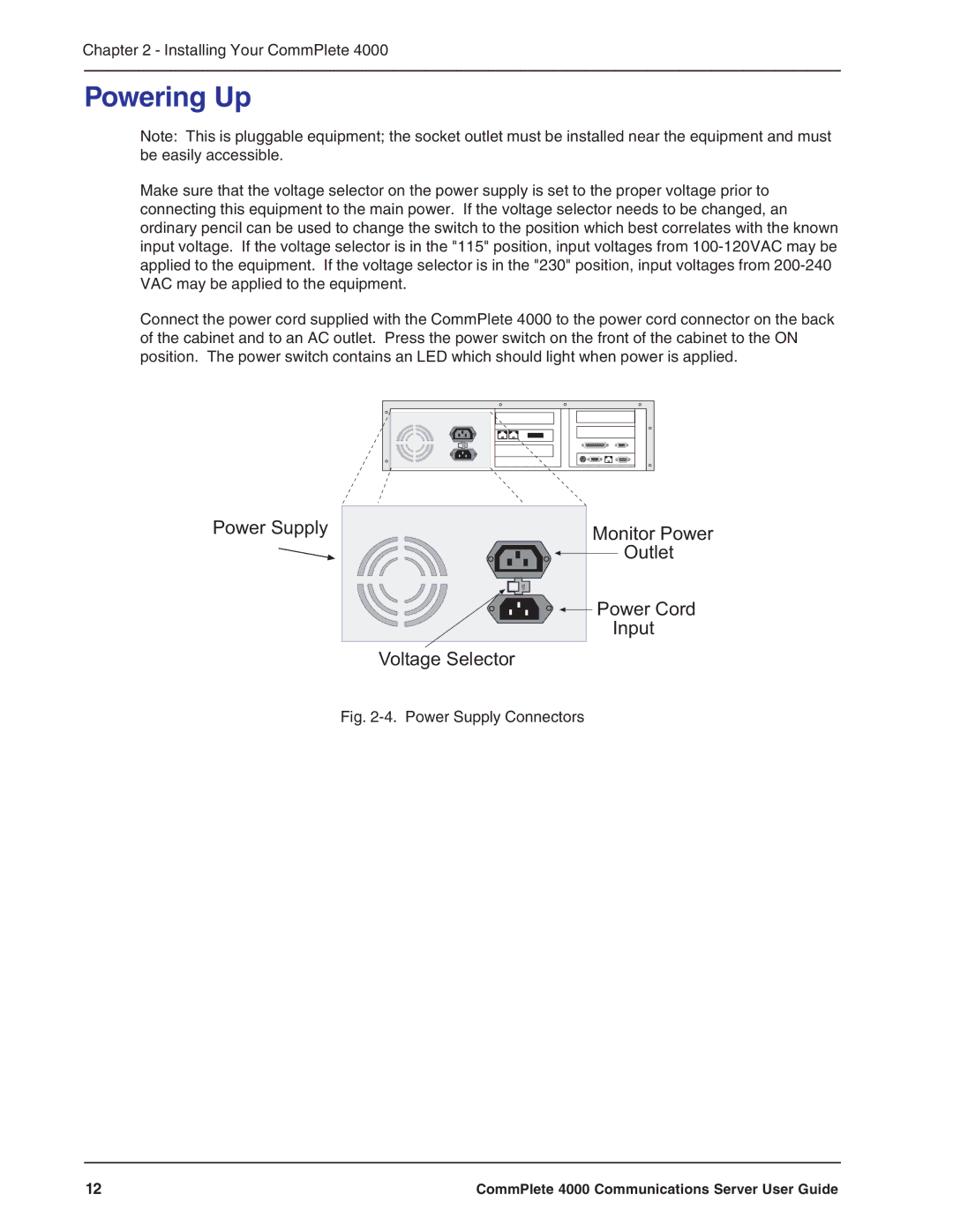 Multi-Tech Systems Hub manual Powering Up, Power Supply Connectors 