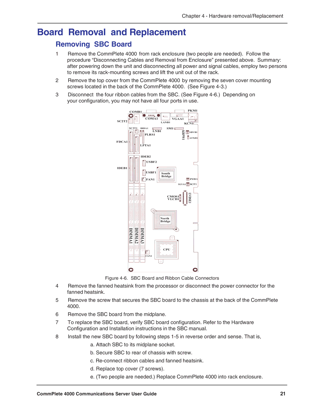 Multi-Tech Systems Hub manual Board Removal and Replacement, Removing SBC Board 