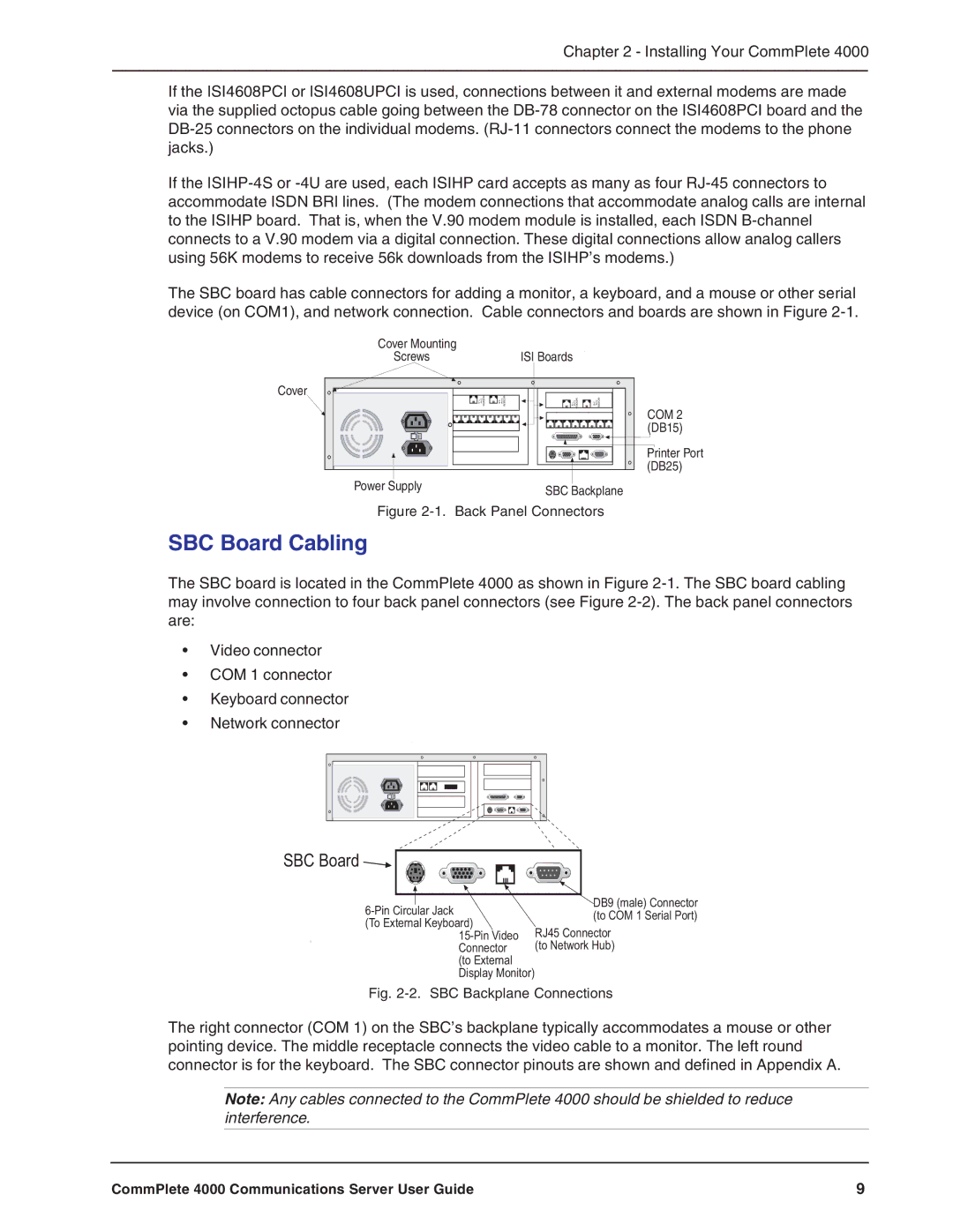 Multi-Tech Systems Hub manual SBC Board Cabling 