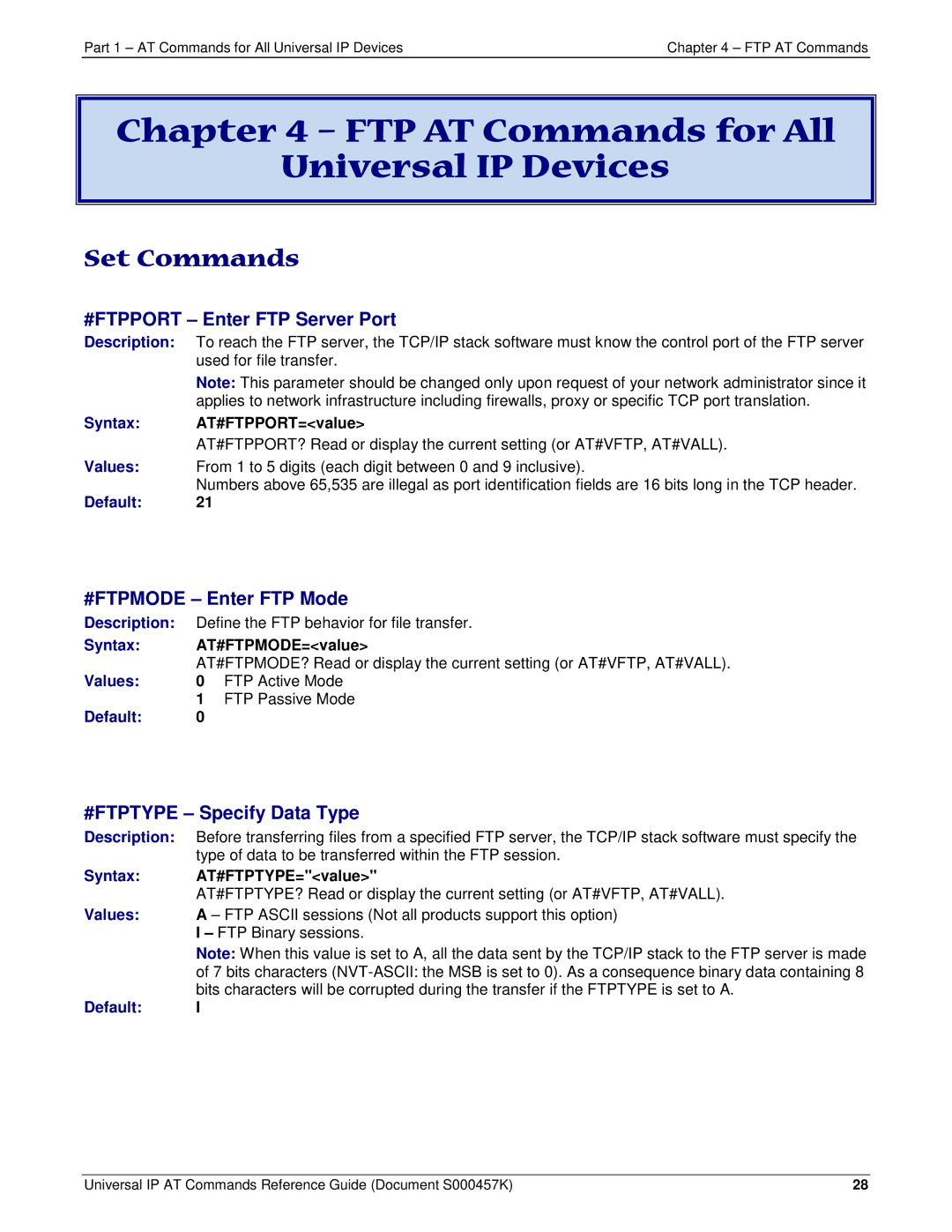 Multi-Tech Systems iCell GPRS (MTSMC-G2-IP FTP AT Commands for All Universal IP Devices, #FTPPORT Enter FTP Server Port 