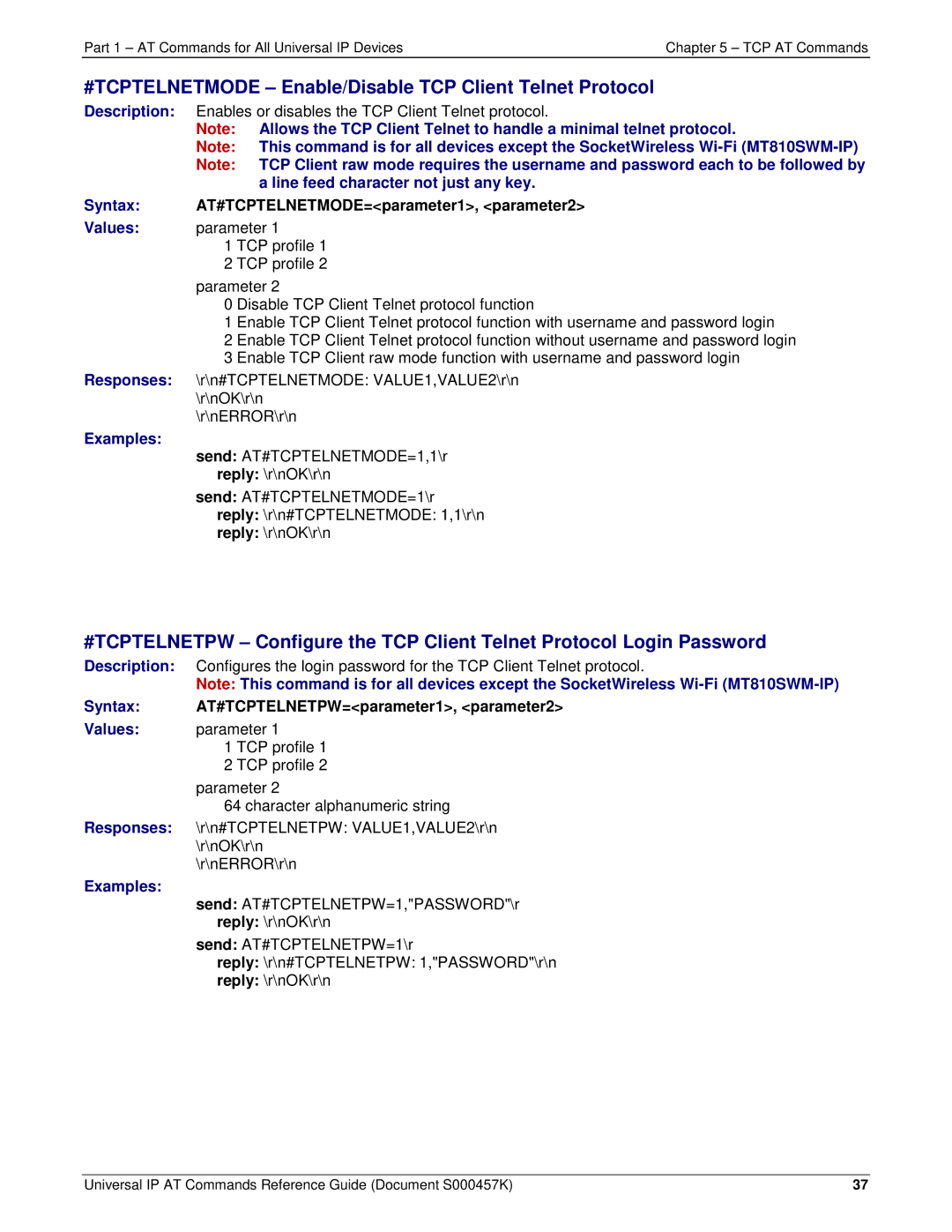 Multi-Tech Systems iCell GPRS (MTSMC-G2-IP manual #TCPTELNETMODE Enable/Disable TCP Client Telnet Protocol 