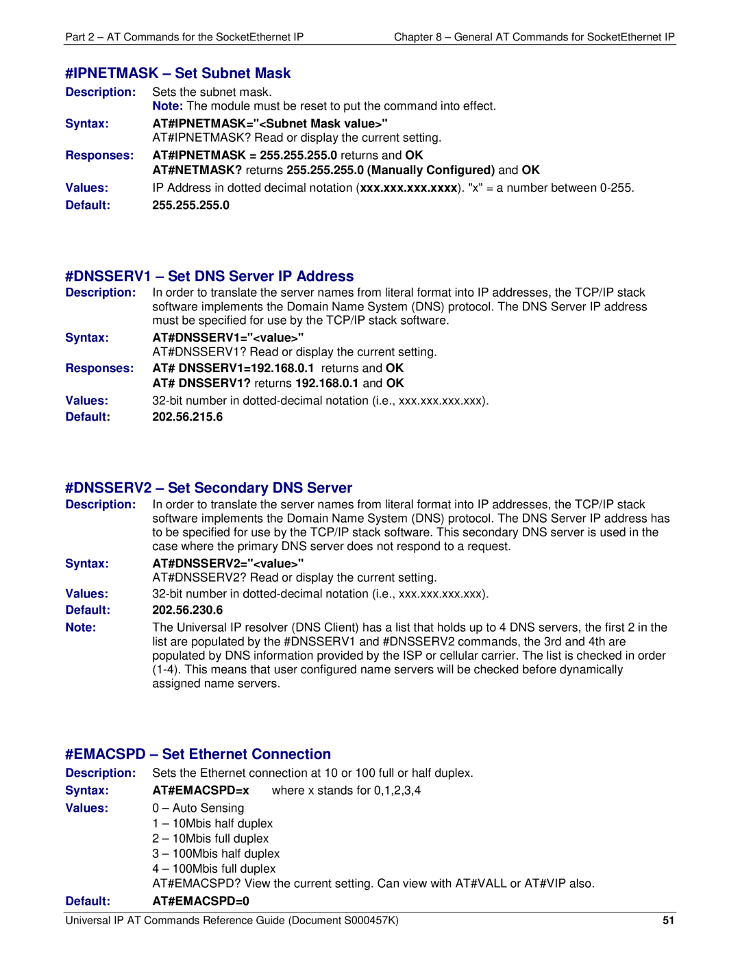 Multi-Tech Systems iCell GPRS (MTSMC-G2-IP manual #IPNETMASK Set Subnet Mask, #DNSSERV1 Set DNS Server IP Address 